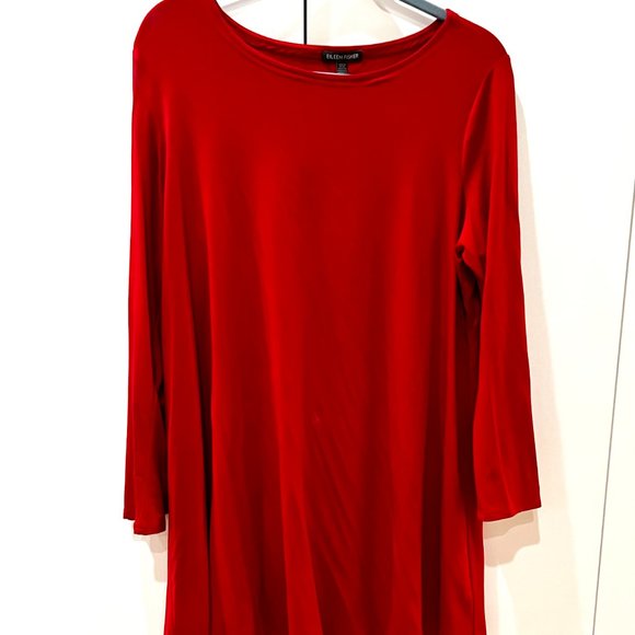 NWT Eileen Fisher Lipstick Red Tunic Top XL - Picture 1 of 5